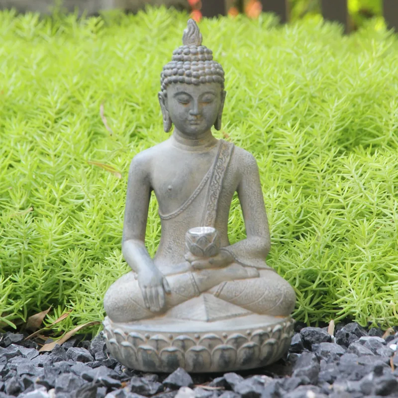 Solar Powered Zen Buddha Statue with Light - Resin Garden Entryway Decor, Outdoor Ornament - Image 4