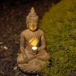 Solar Powered Zen Buddha Statue with Light - Resin Garden Entryway Decor, Outdoor Ornament - Image 3