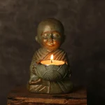 Small Zen Buddha small statue candlestick decorative lamp antique porch bedroom home little monk - Image 2